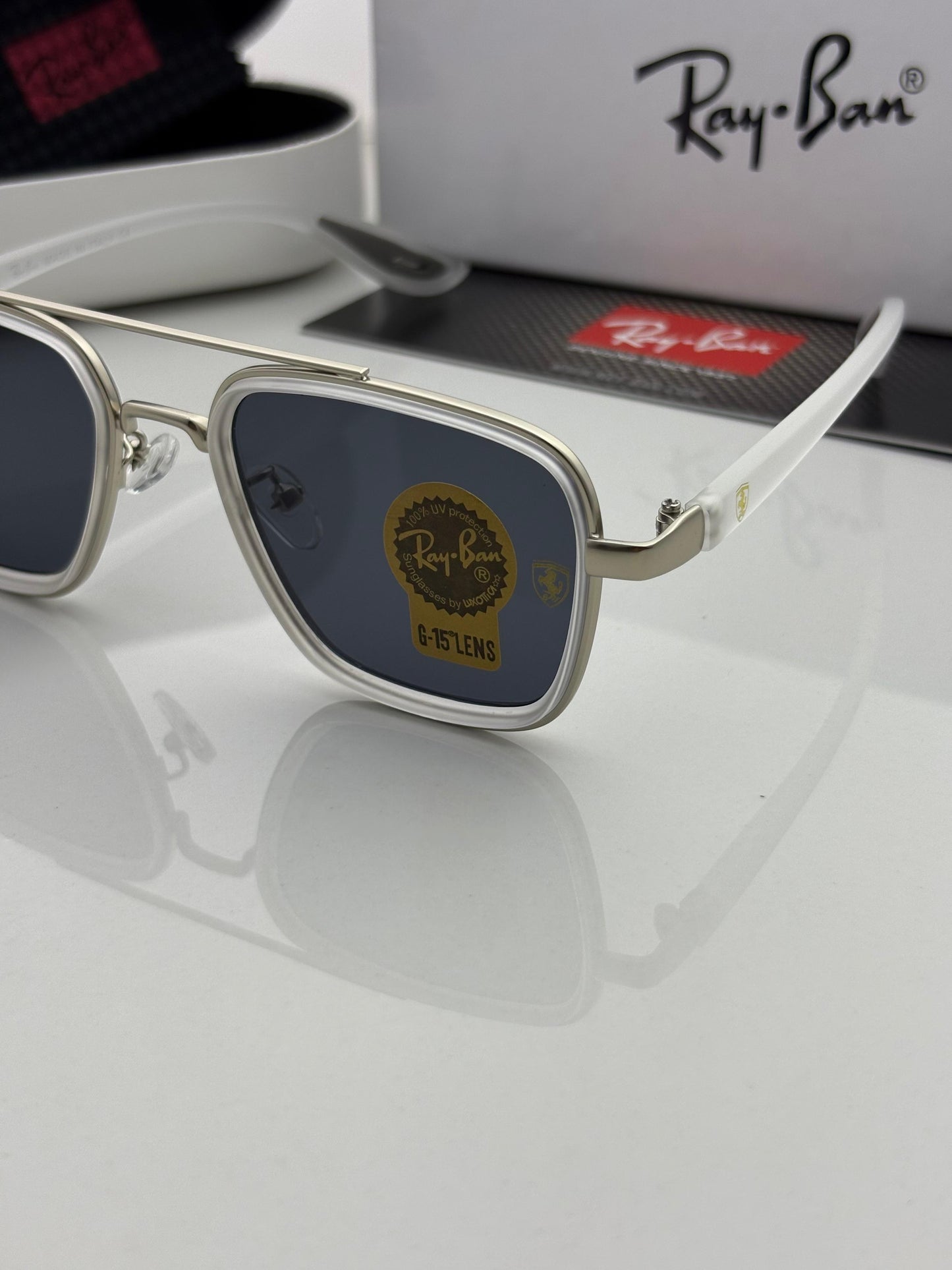 Luxury White Metal Frame Sunglasses | UV Protection | Premium Box Included
