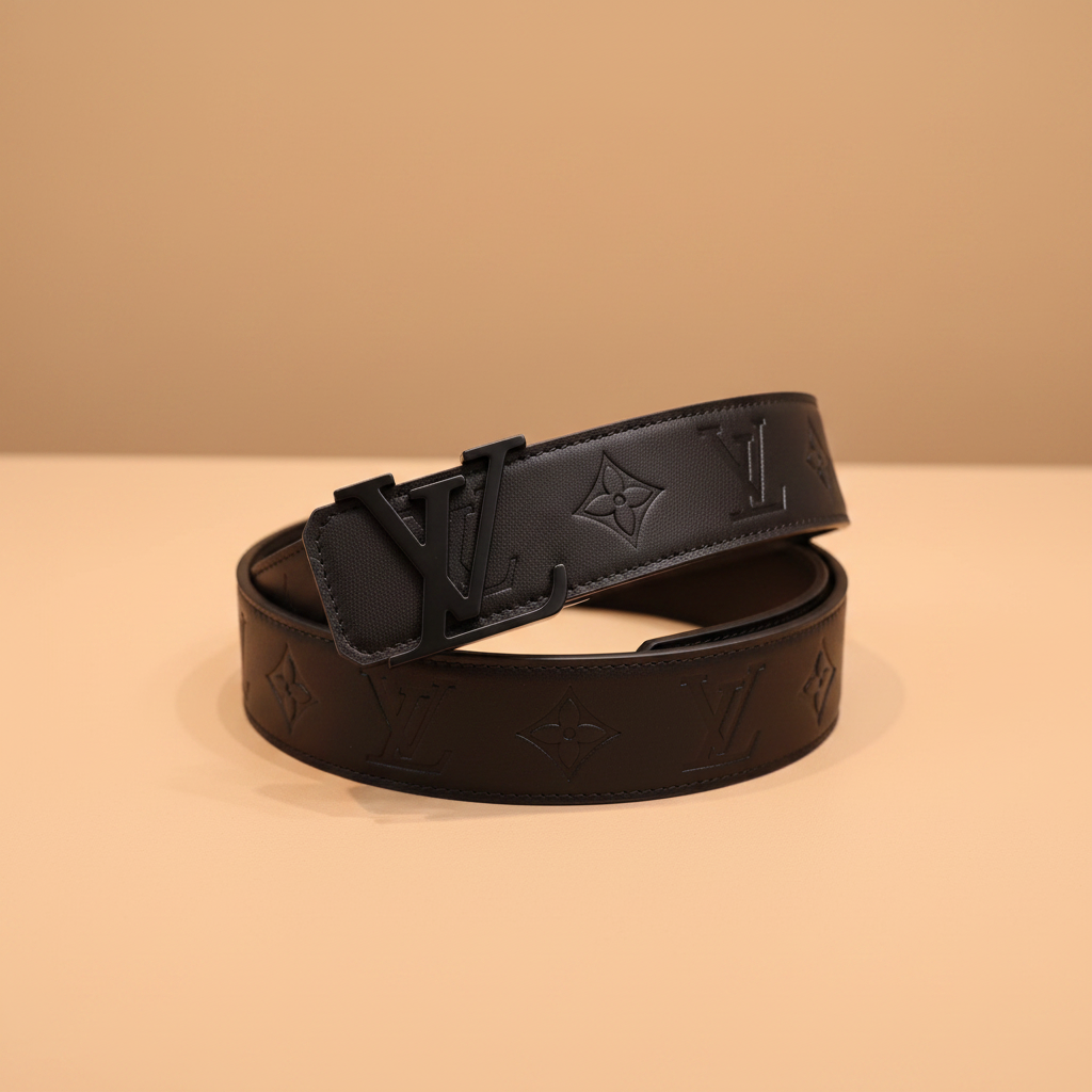 LV Monogram Black Leather Belt – Tonal Logo Buckle