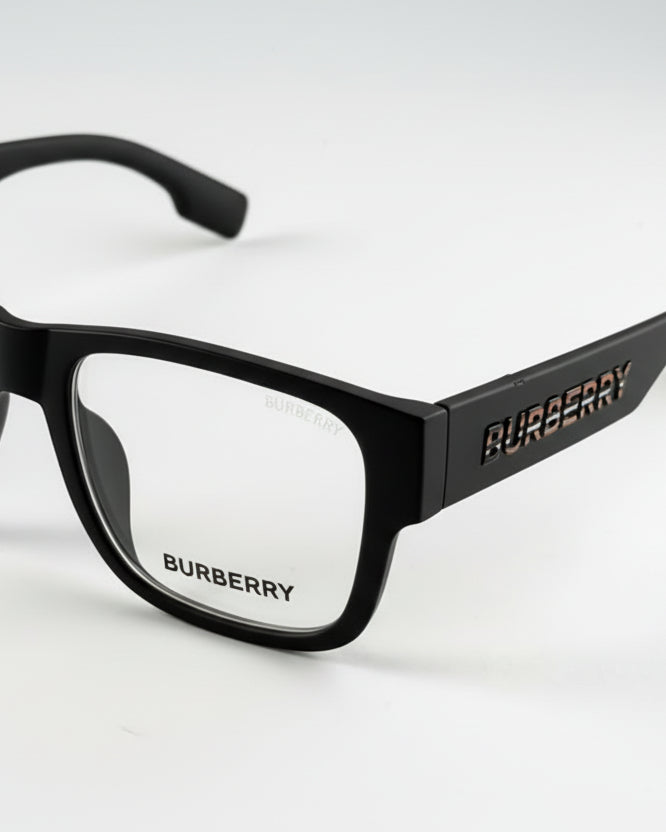 Black Burberry eyeglasses on a white background