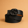 Premium Black Leather Belt - Matte GG Logo Buckle