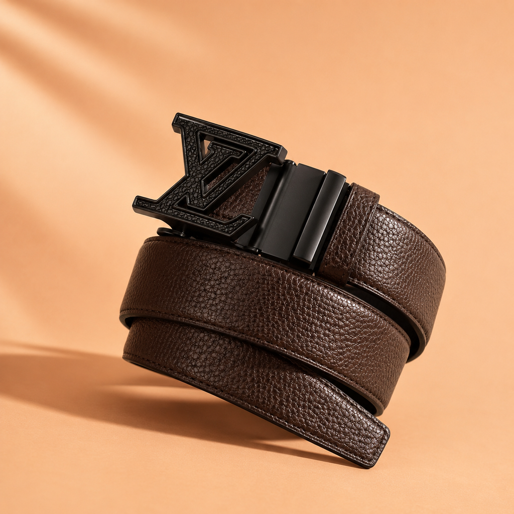 Premium Textured Leather Belt – Dark Brown with Statement Buckle