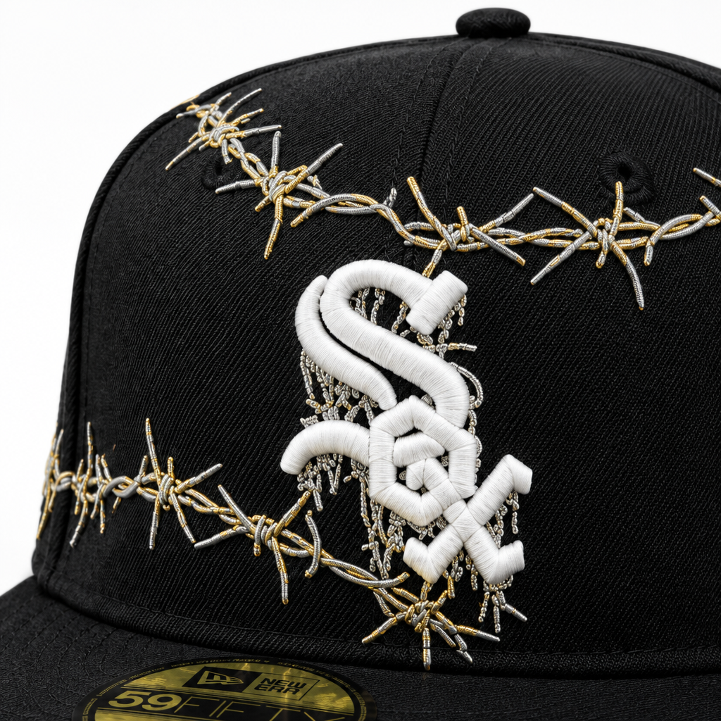 Barbed-wire embroidery close-up