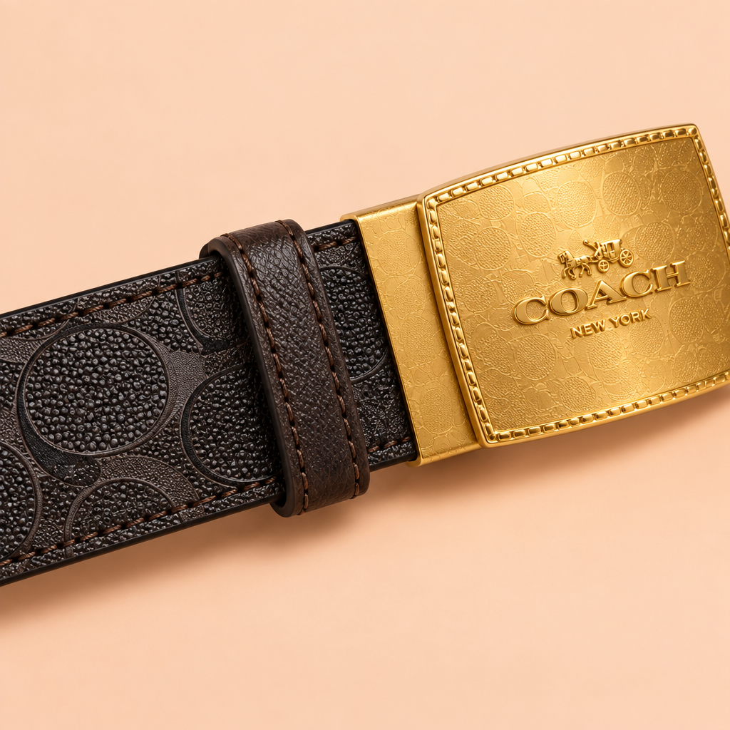 Gold buckle aur strap ka close-up