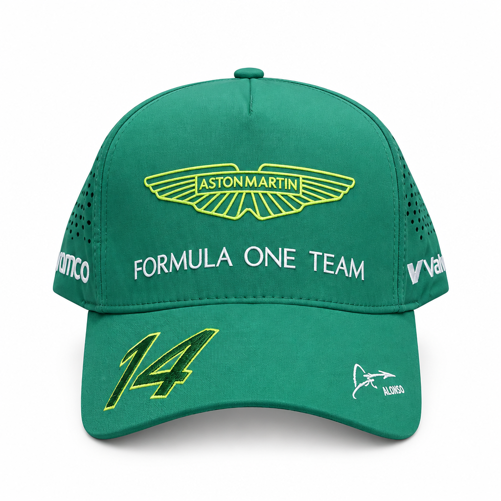 Green cap white studio front view