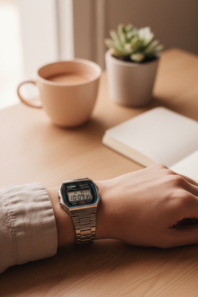 Lifestyle shot of watch in everyday wear