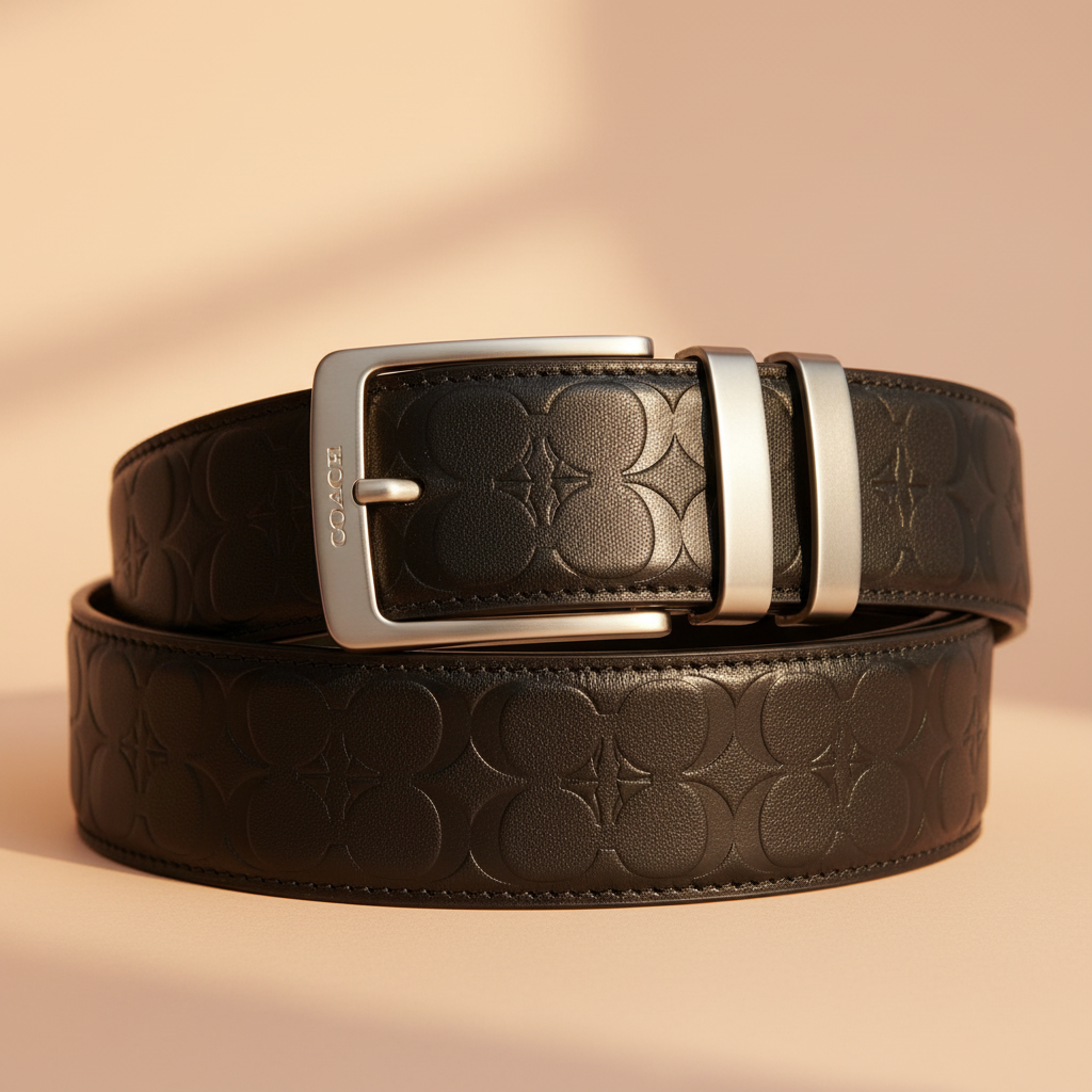 COACH Black Leather Belt with Signature Buckle