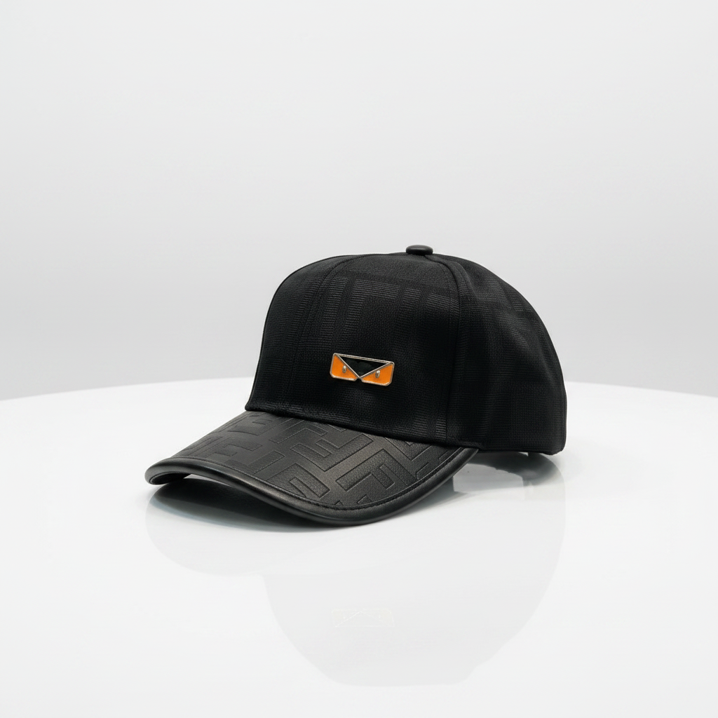 Fendi Black Monogram Cap - Side Angle White Background