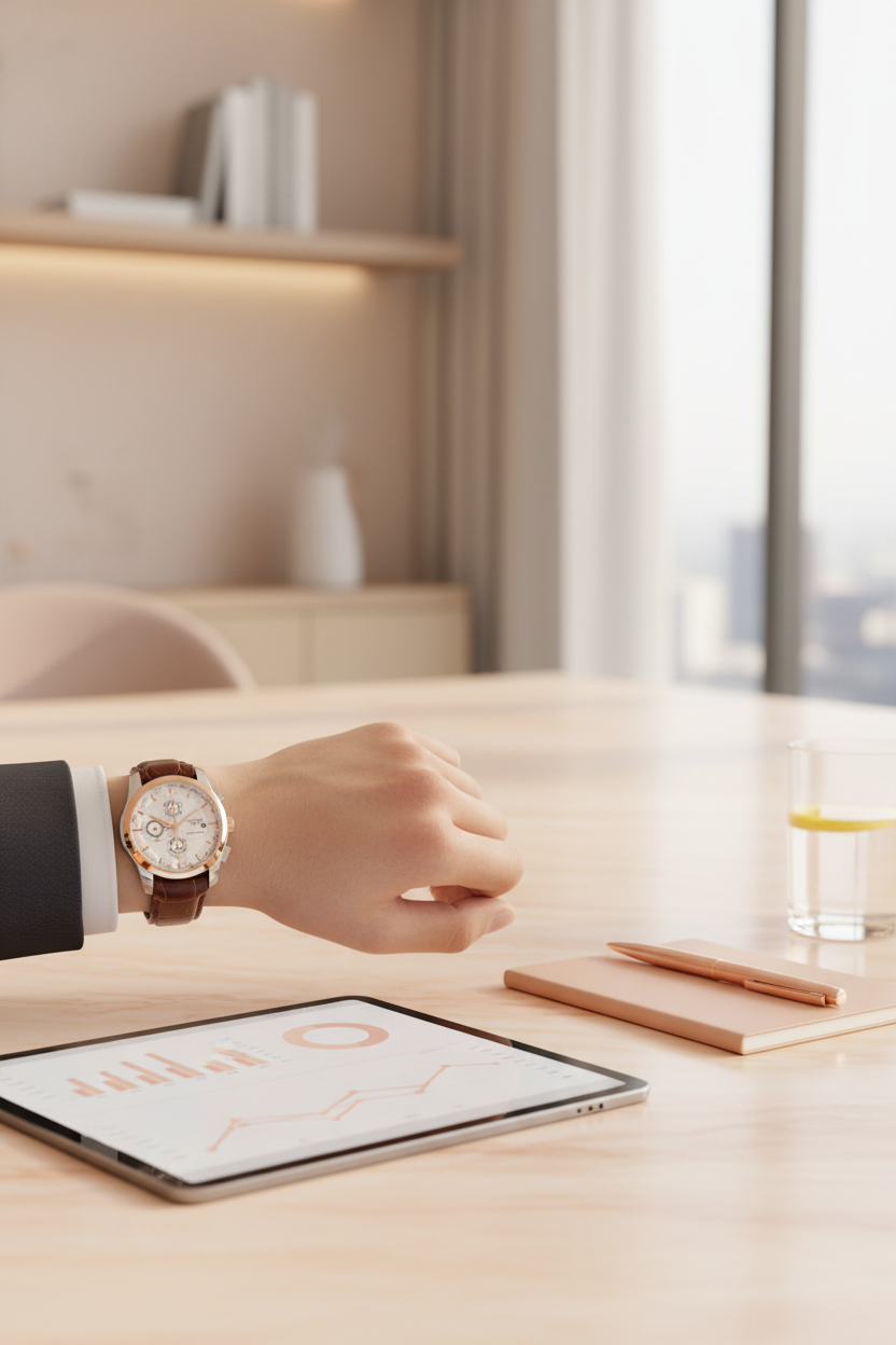 Lifestyle shot of chronograph watch in business setting
