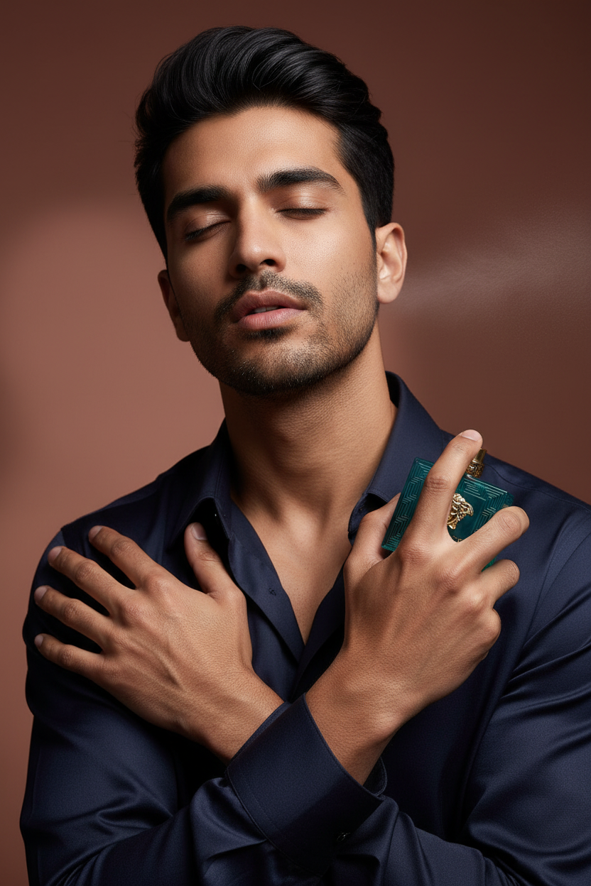 Versace Eros - Model Spraying Perfume on Neck
