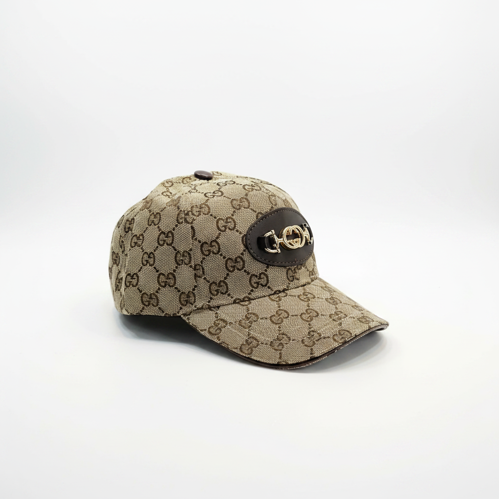 Gucci Beige Monogram Cap G125 - Side Angle White Background