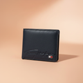 Tommy Hilfiger Navy Blue Wallet – Angled Upright Peach Background 1:1