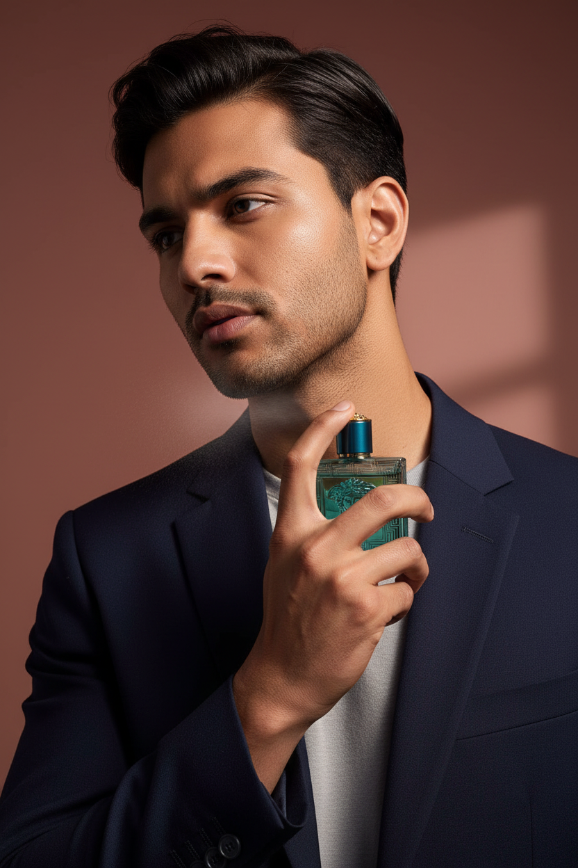 Premium Eros Inspired - Model Spraying Perfume on Neck