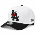 Front view of white and black rose embroidered cap