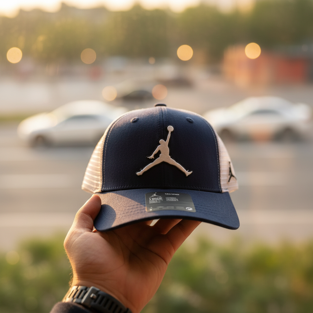 Jordan Jumpman Navy Blue Cap — UGC close-up hand held shot