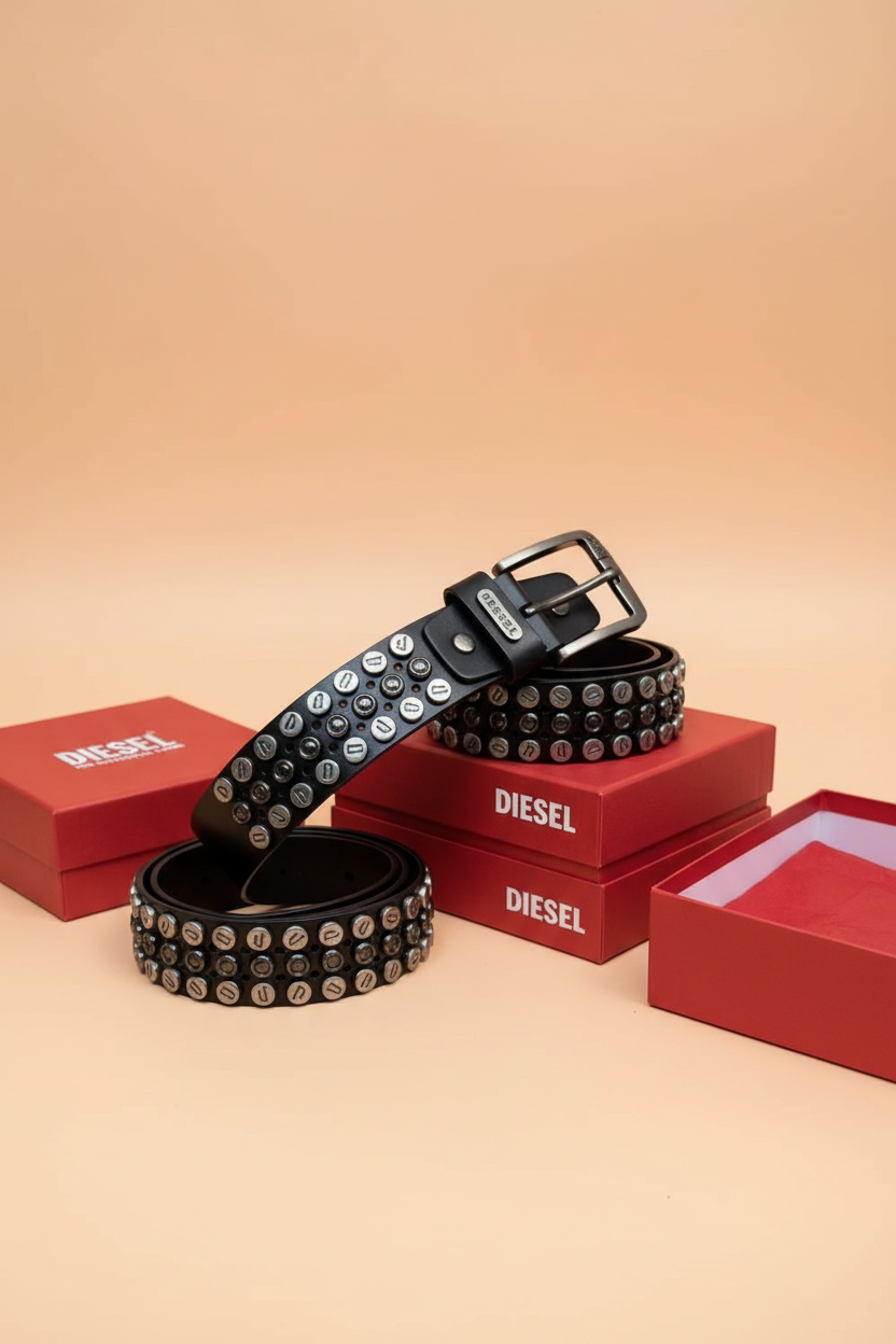 Diesel belt with branded gift box packaging