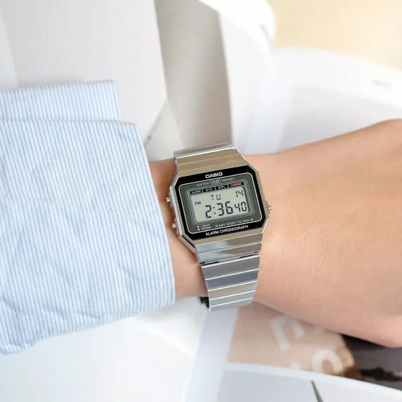 Vintage Digital Watch Silver Stainless Steel - Retro LCD Display