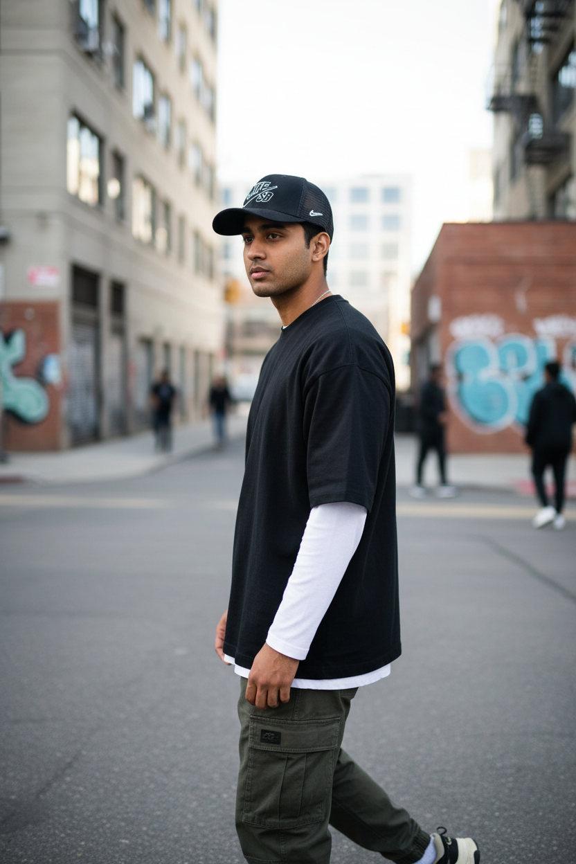 Nike SB Black Cap — worn by boy outdoor side lifestyle shot