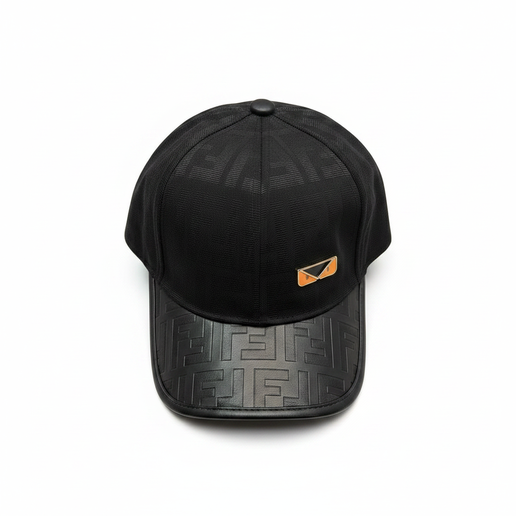 Fendi Black Monogram Cap - Flat Lay Top Down White Background