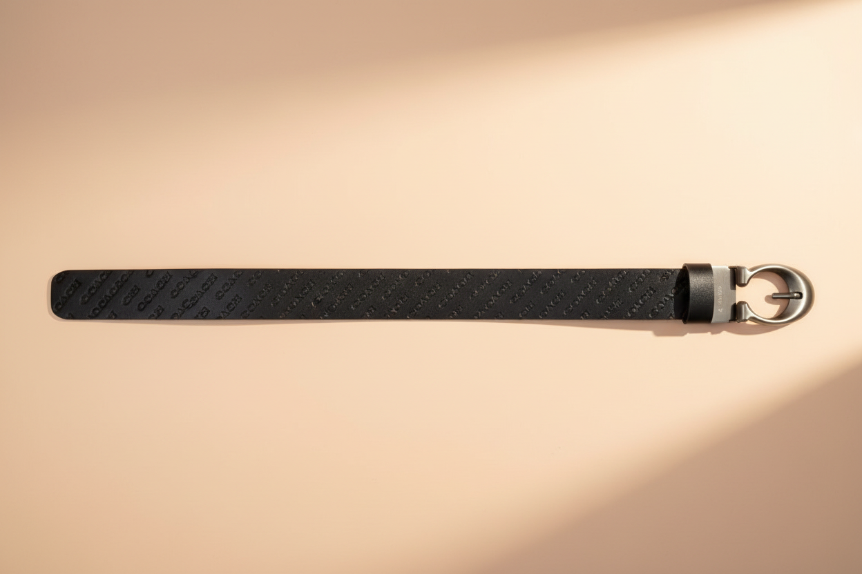 COACH Black Leather Belt with Signature Buckle