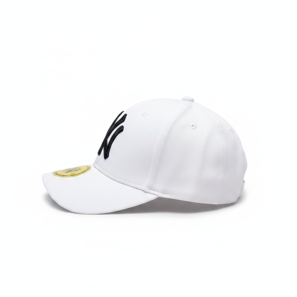 NY Yankees White Cap - Side View Gold Badge