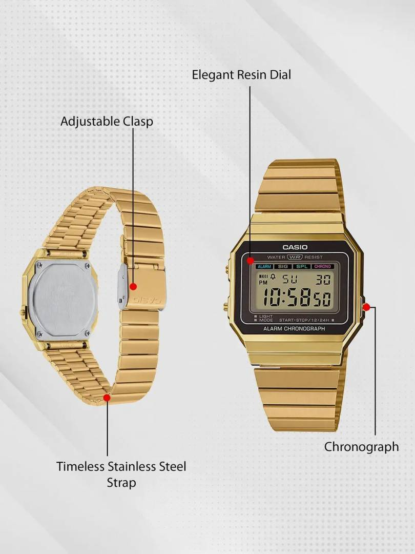 Vintage Digital Watch Gold Stainless Steel - Retro LCD Display