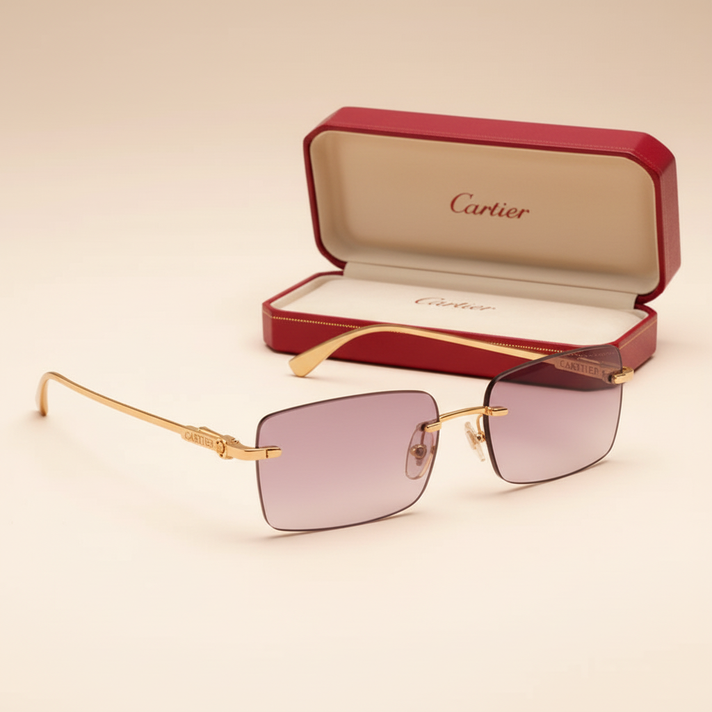 Pink Gradient Rimless Sunglasses | Cartier Style