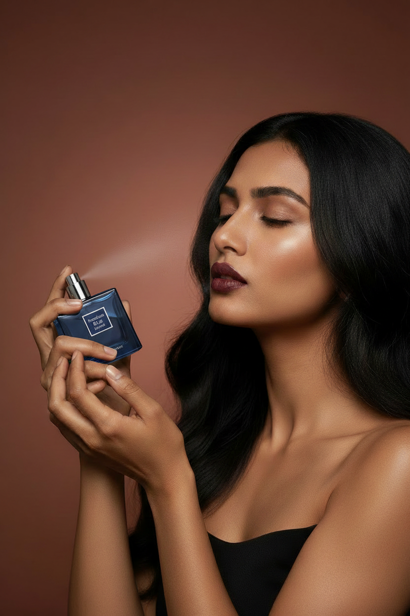 Premium Blue Inspired - Model Spraying Perfume on Wrist