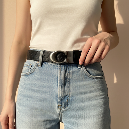 Black Leather Belt with Signature Silver Buckle