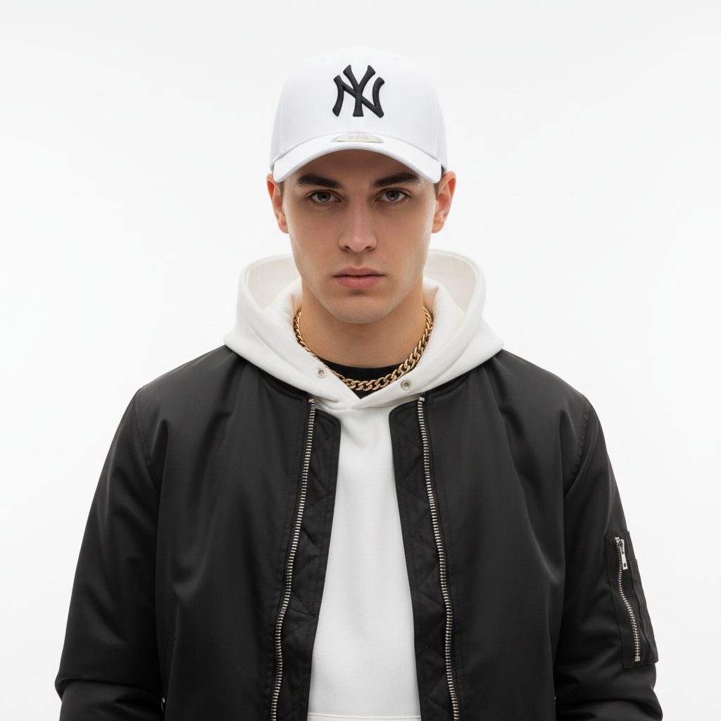 NY Yankees White Cap - Lifestyle Worn Shot