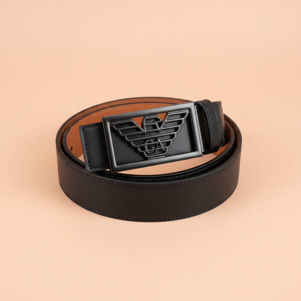 Premium Black Leather Belt – Eagle Logo Buckle | Men's Luxury Belt