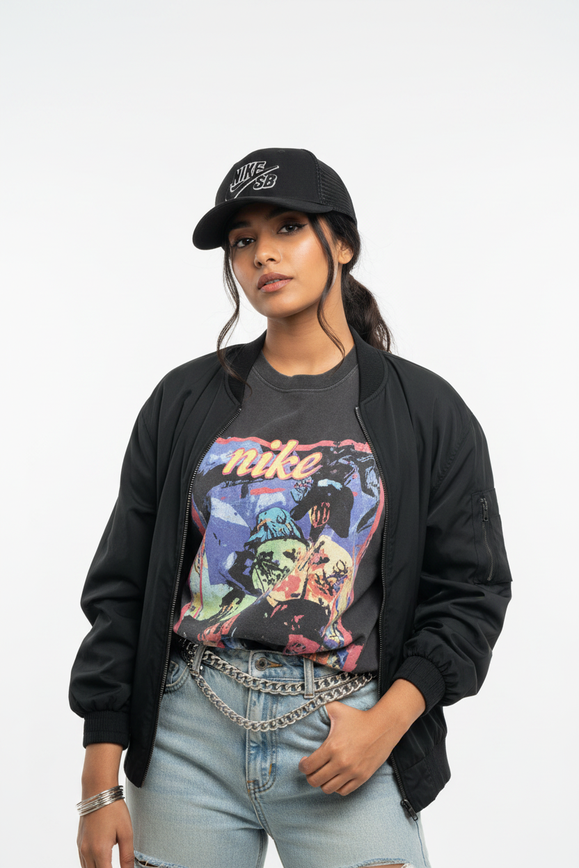 Nike SB Black Cap — worn by girl studio front portrait