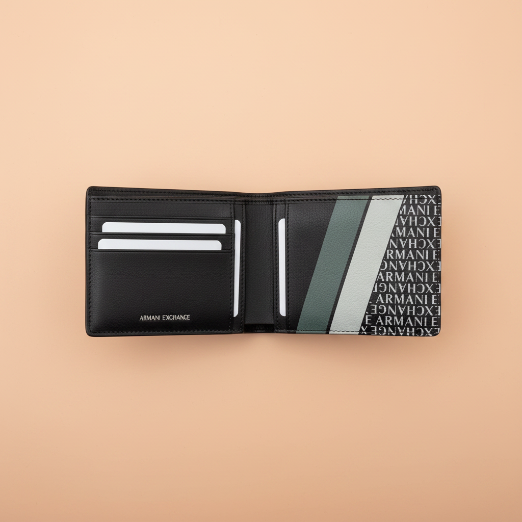Armani Exchange AX Logo Print Bifold Wallet – Open Interior View