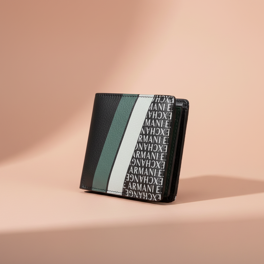 Armani Exchange AX Logo Print Bifold Wallet – Angled Upright
