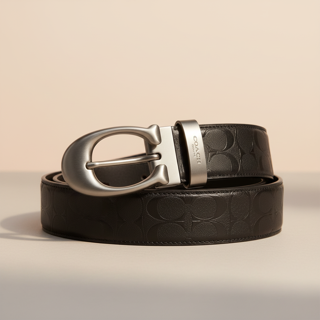 COACH Black Leather Belt with Signature Buckle