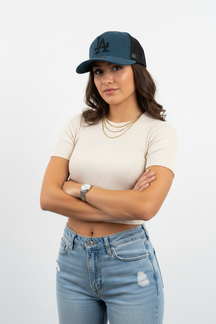 LA Blue Suede Cap - Female Half Body