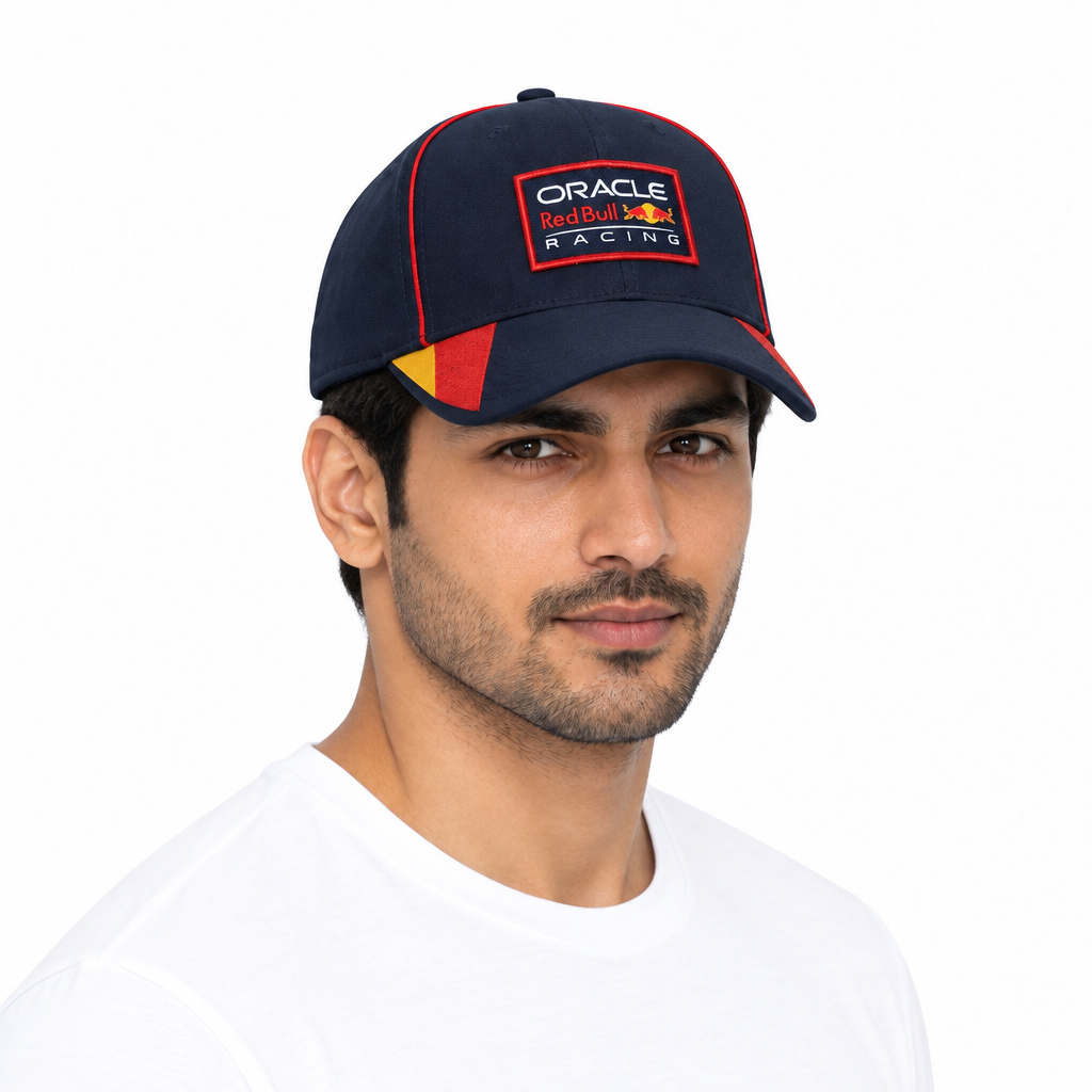 Male model three-quarter view wearing cap