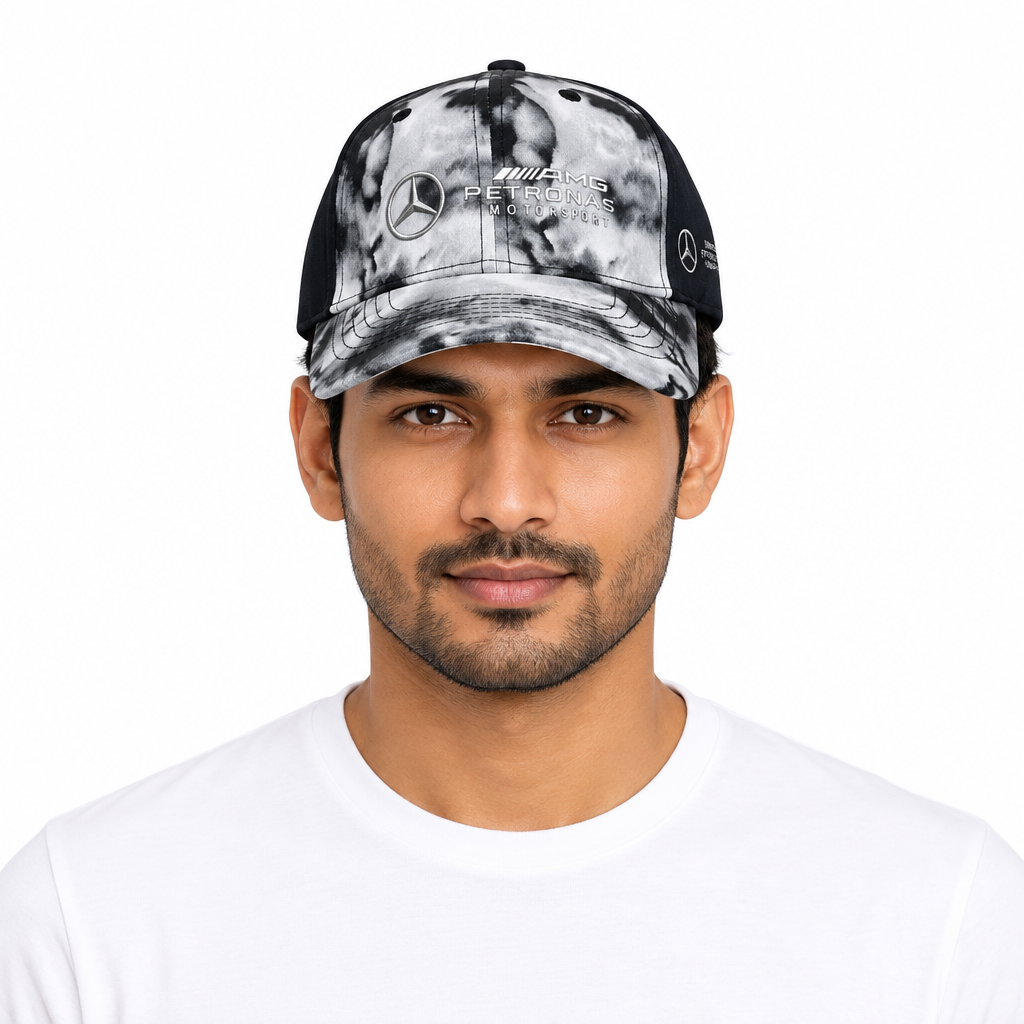 Male model wearing marbled cap front view
