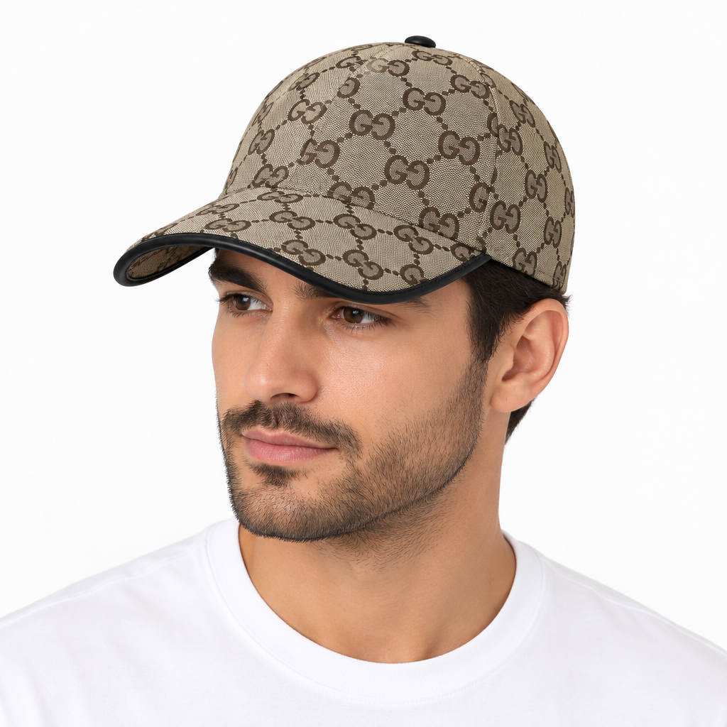 Male model wearing patterned cap