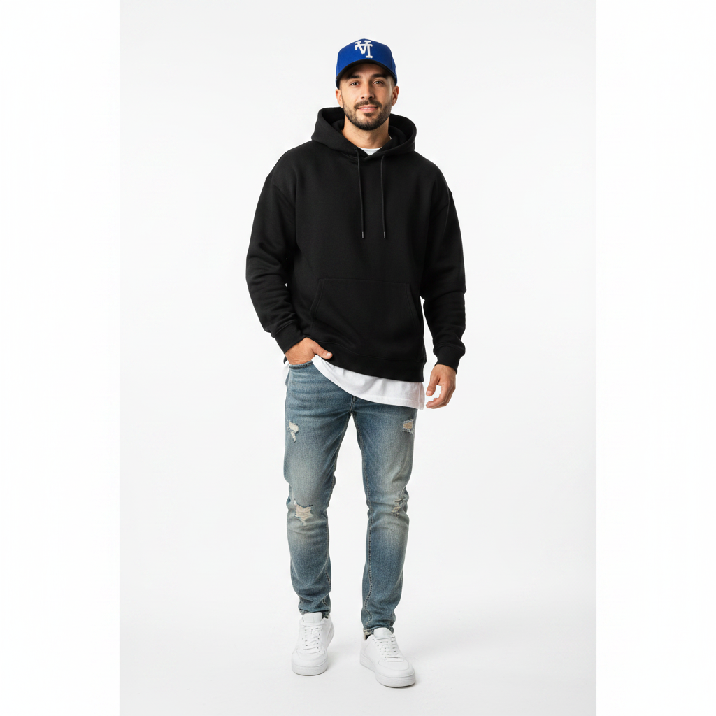 Man Wearing Blue Black Cap