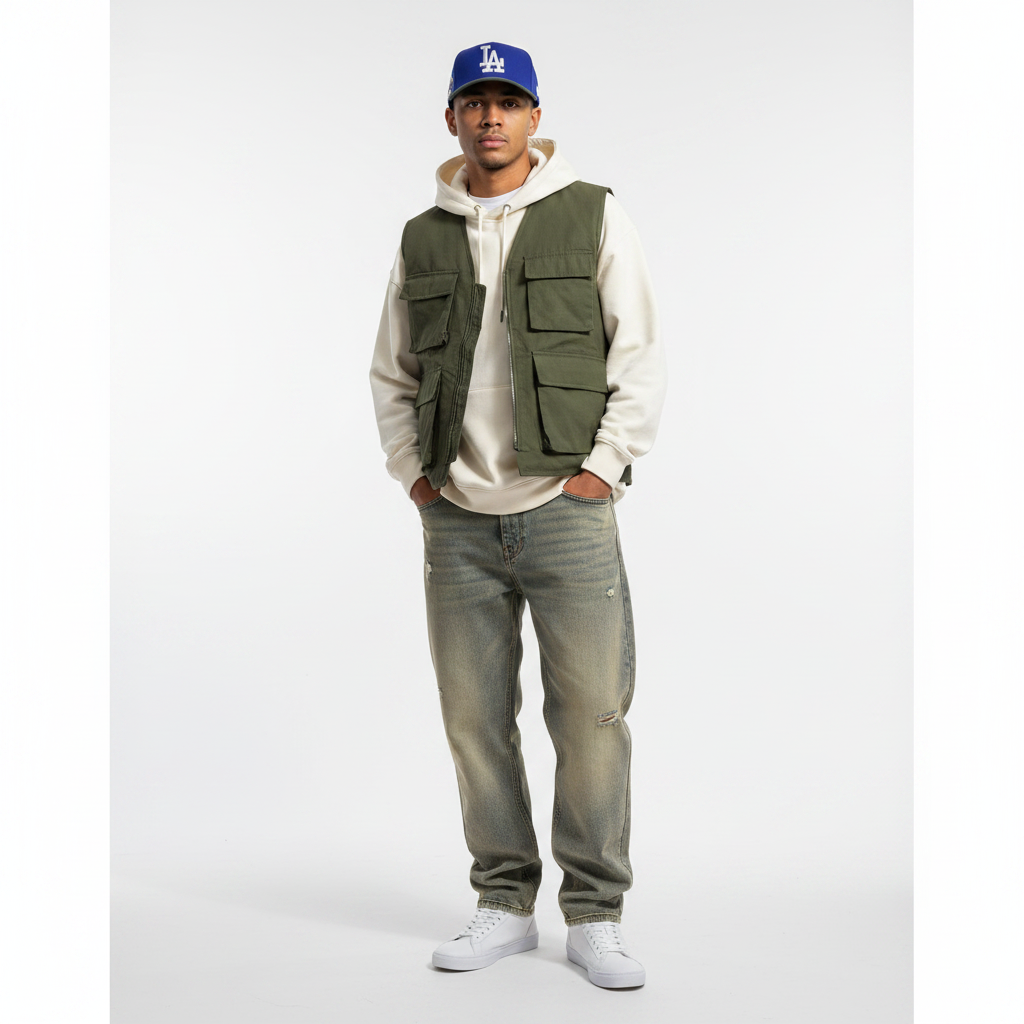 Man Wearing Blue Olive LA Cap