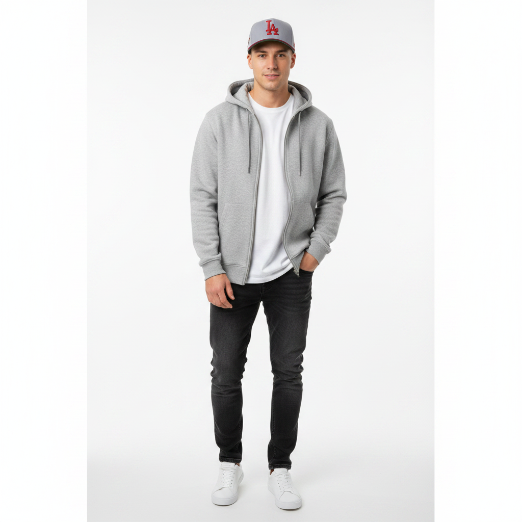 Man Wearing Gray Maroon LA Cap