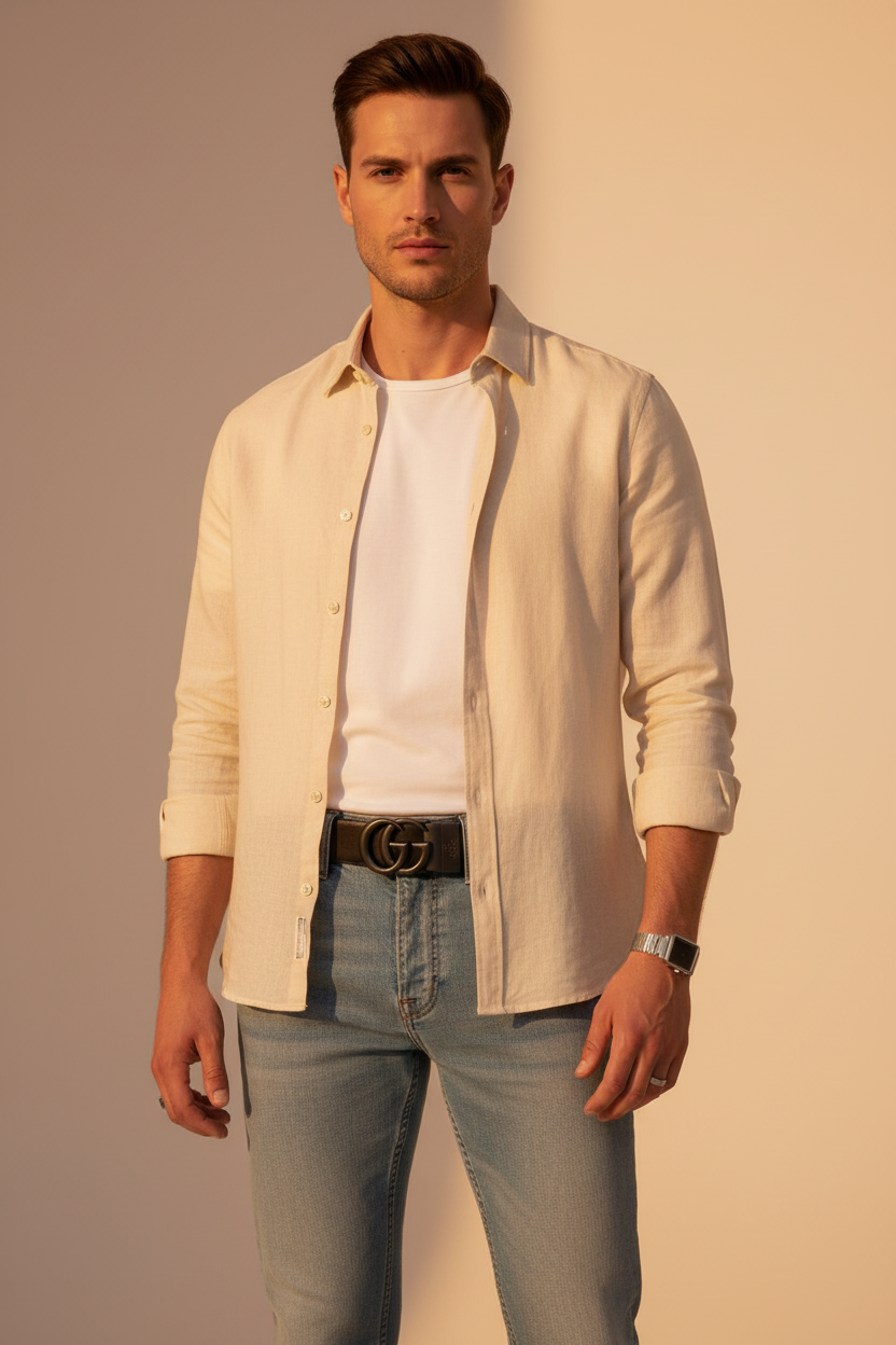 Man Wearing Gucci Belt - Full Body