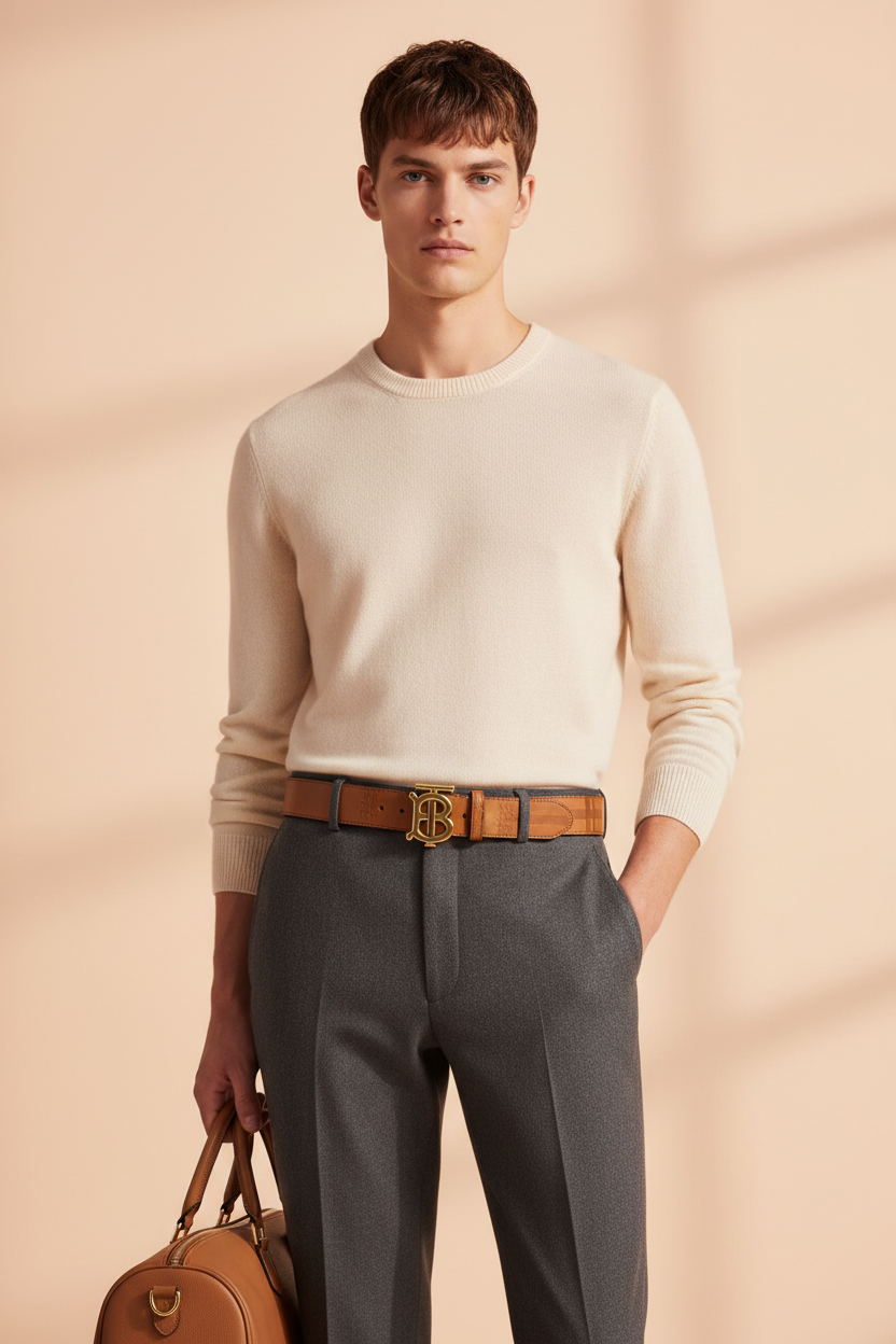 Model wearing Burberry Belt - Full Shot