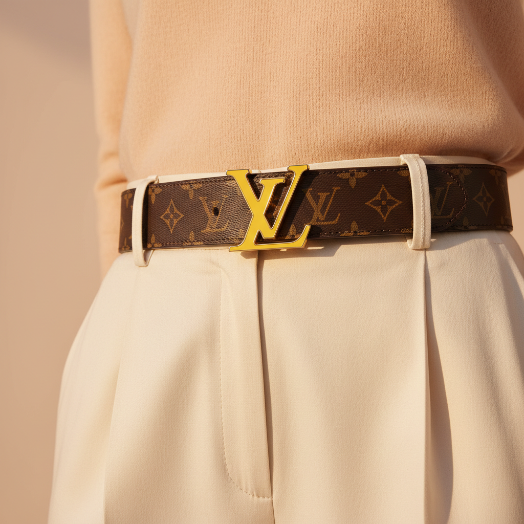 Model wearing Louis Vuitton Belt - Close-up