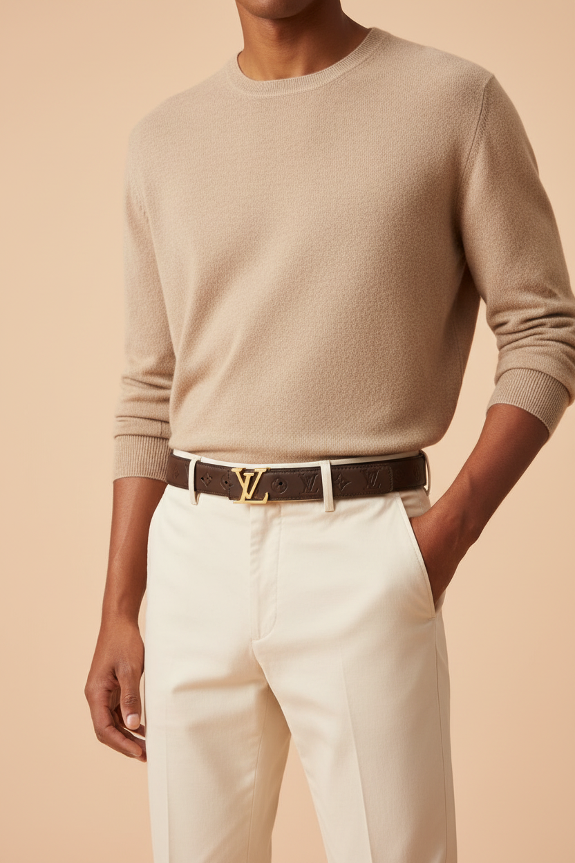 Model wearing LV Embossed Belt - Full Shot
