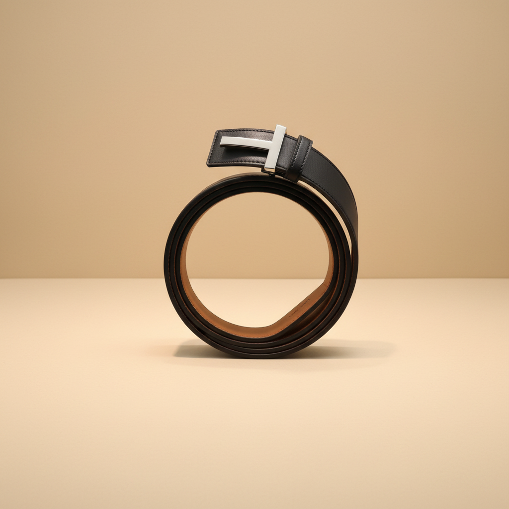 Premium Black Leather Belt – Beige Background
