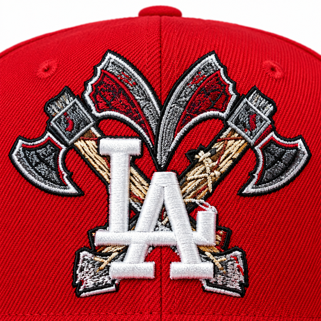 Red cap extreme close-up front logo white background