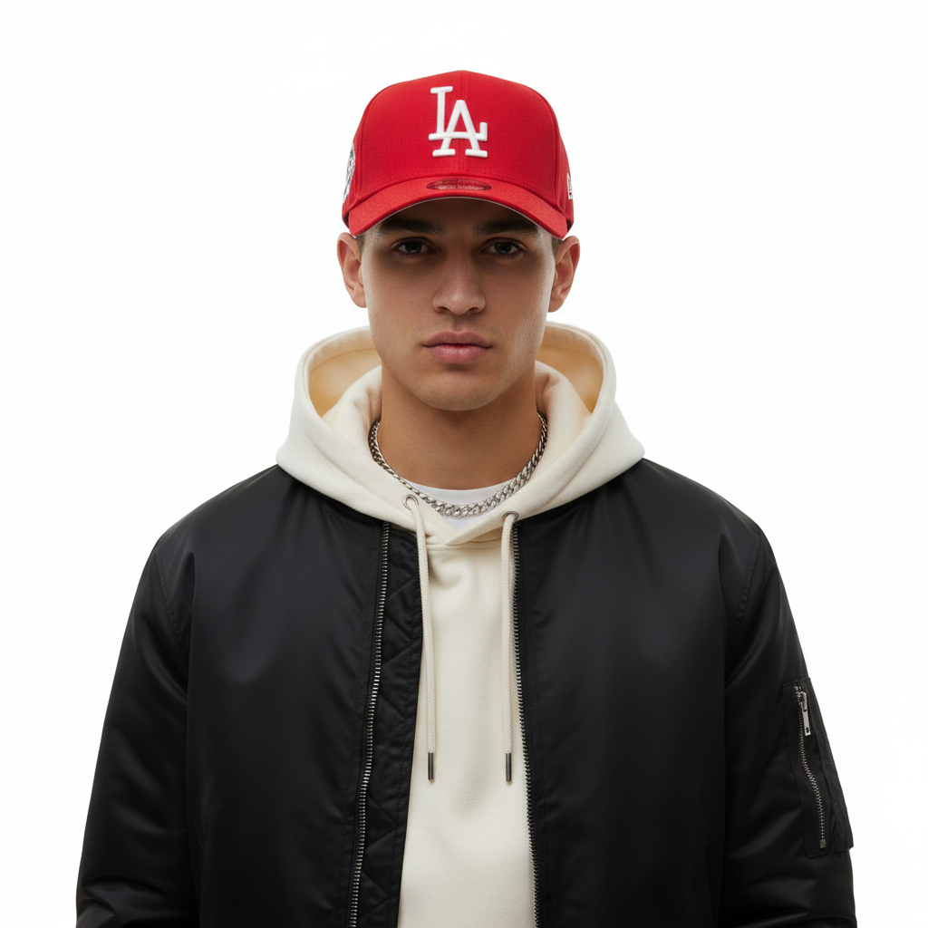 Red Cap on Model – Front