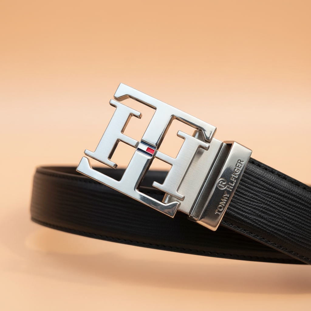 Tommy Hilfiger Black Belt - TH Buckle Close-up
