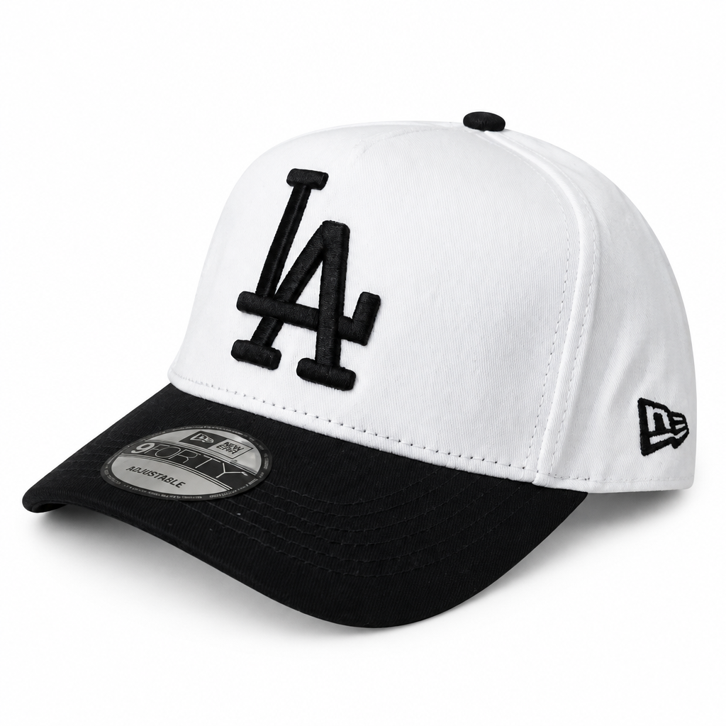 White and black cap angled view